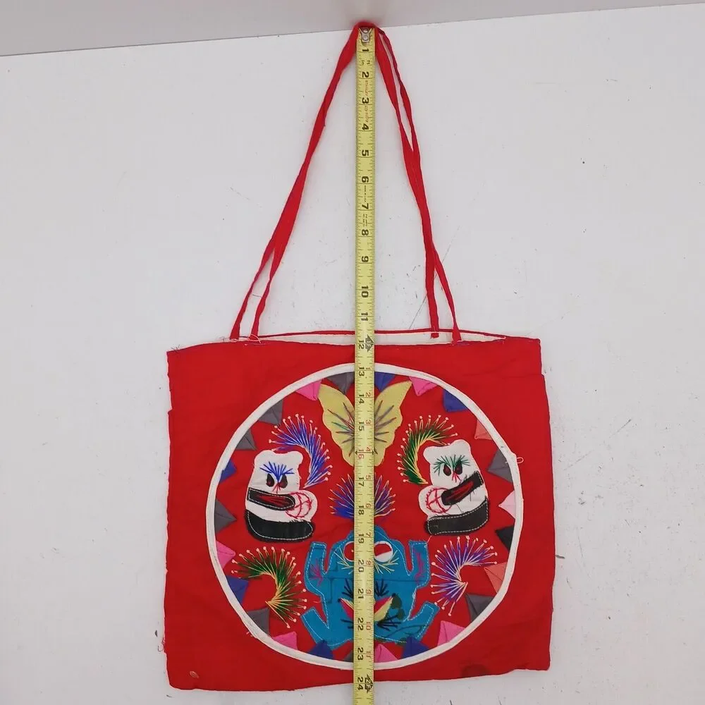 Vintage Bai Jia Bei Chinese Quilt Tote Bag Embroidered Panda Frog Folk Art Purse